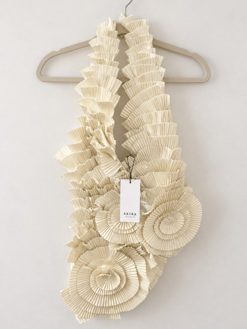 AKIRA Cream Pleated Ruffle Top